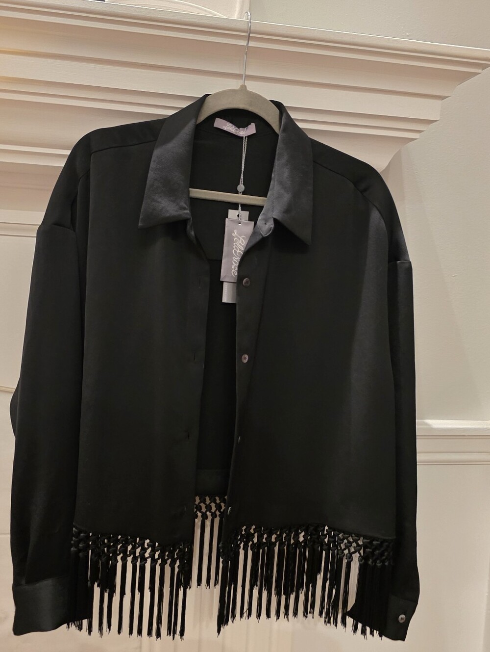 LELA ROSE Black Fringe Hem Shirt